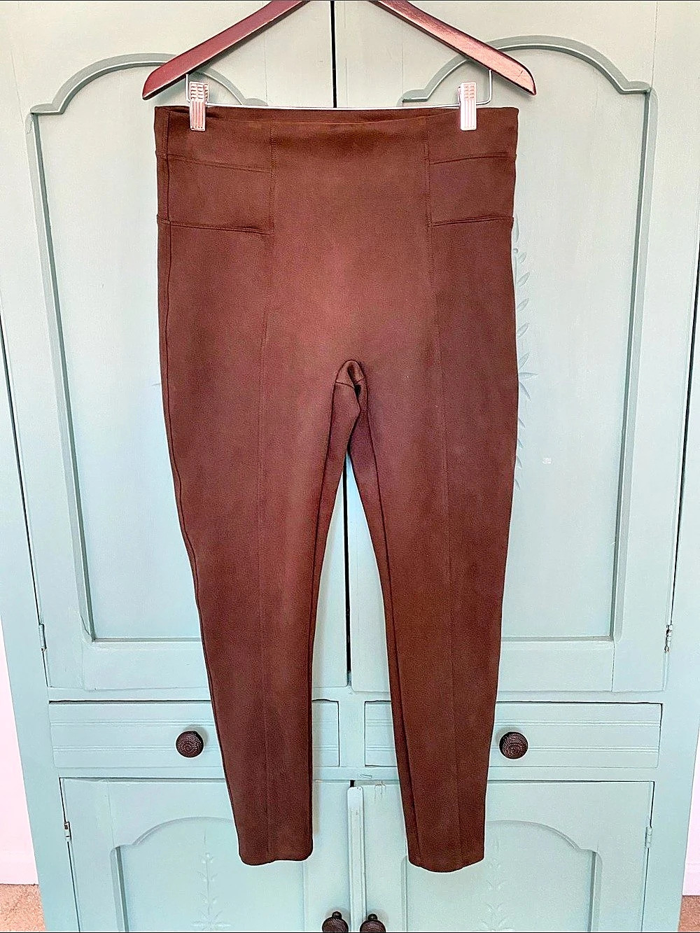 SPANX High Waist Faux Suede Leggings Shapewear Leggings, Brown XL